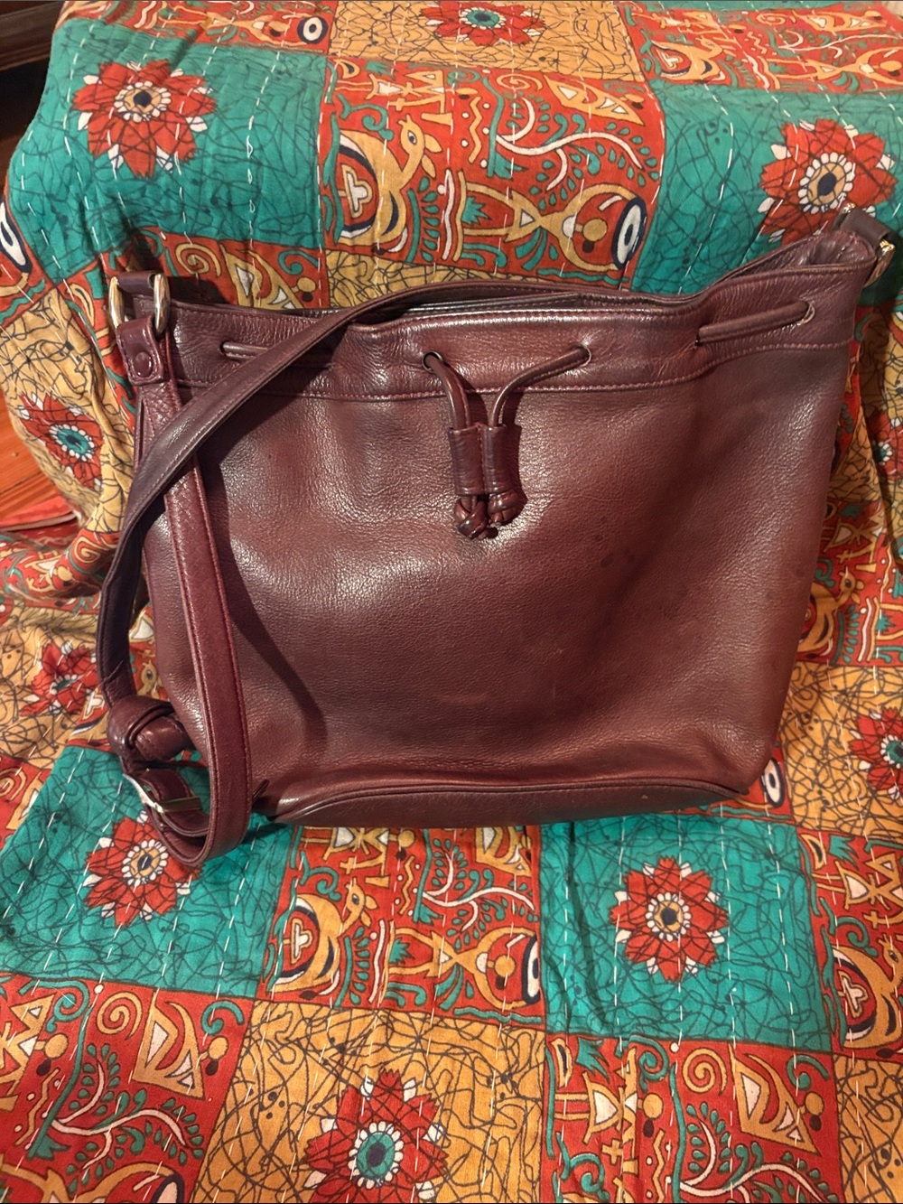 Smith Forester Burgundy Leather Drawstring Shoulder Bag